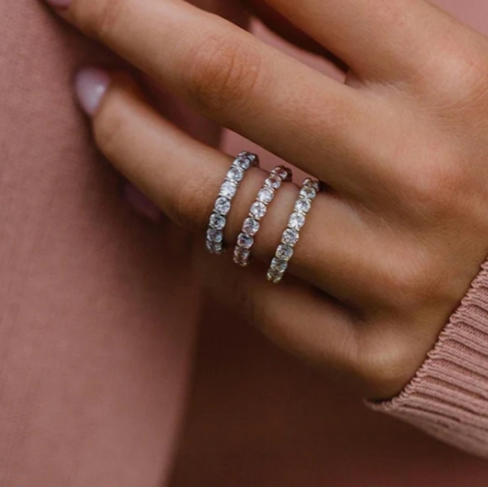 Classic Round Cut Sterling Silver Stackable Weddi… - image 2